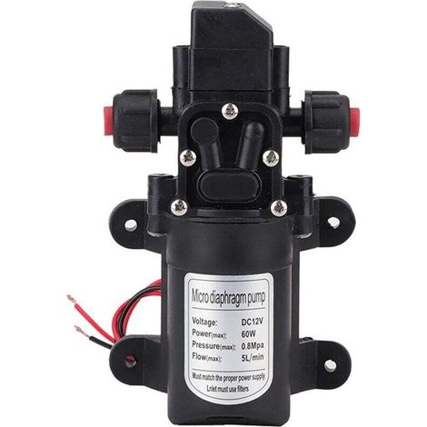 QiMeiTech Pompe à Eau Haute Pression, DC 12V 5 L/Min Pompe à Eau Diaphragme Pompe de Pulvérisateur à Amorçage Automatique 116 PSI avec Pinces pour Bateau de Plaisance RV Camping car (1/4)