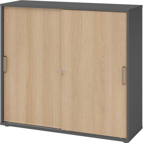 bümö Schiebetürenschrank office - 3 Ordnerhöhen   Graphit/Eiche