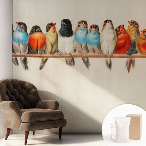 Carta Da Parati - Fotomurale In Vlies - per Decorazione pareti - Per La Cucina Camera Da Letto Per La Soggiorno Uccelli su un ramo 250x250 cm (1/5)