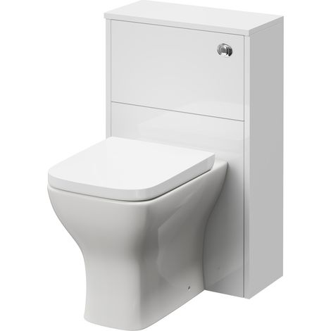 Montego Gloss White 500mm Toilet Unit and Kingston Rimless Back to Wall Toilet Pan with Soft Close Toilet Seat