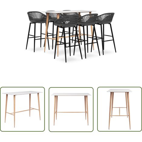 The Living Store 7-tlg. Bar-Set Weiß und Grau - Essbereich - Bar Set - Bartisch - Barhocker - Wohnzimmer Dekoration (1/5)