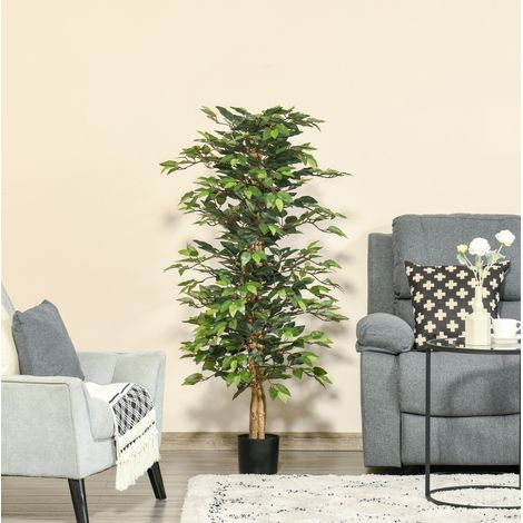 Pianta artificiale ficus 150 cm in plastica verde con vaso, per interno ed esterno – MEUBLIV (1/5)