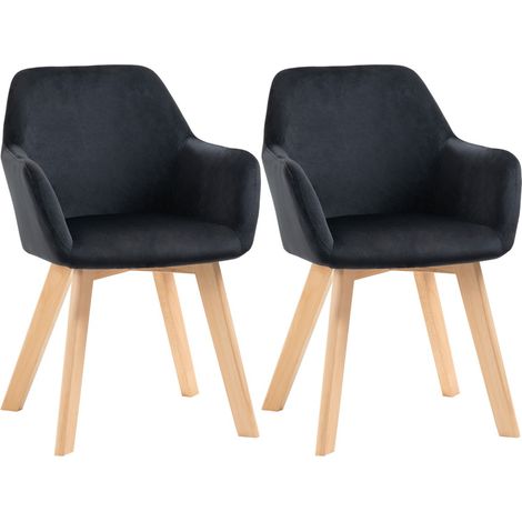 Lot de 2 chaises cuisine ergonomiques noir - Accoudoirs, dossier allongé, 120 kg - Polyester & bois 54x57x80 cm (1/5)