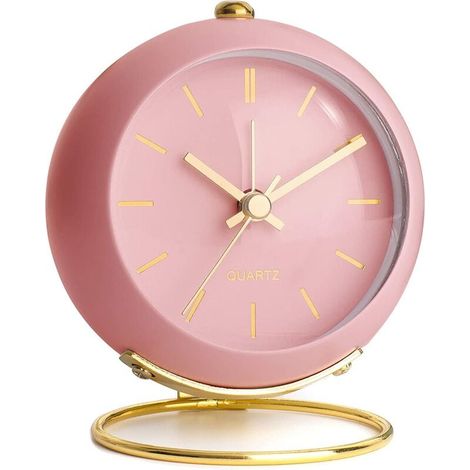 Uhr, batteriebetriebener Schreibtischwecker mit Licht, kleine, leise, nicht tickende Analoguhr, laute Tischuhr für Nachttisch/Schlafzimmer/Küche/Büro/Reise/Kinder/Vintage-Raumdekoration (Pink) – Pink
