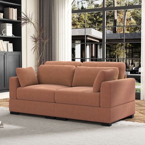 Divano lineare  180x88x85 cm 2 posti modulare con braccioli rimovibili dal design ergonomico in velluto a coste arancione (1/5)