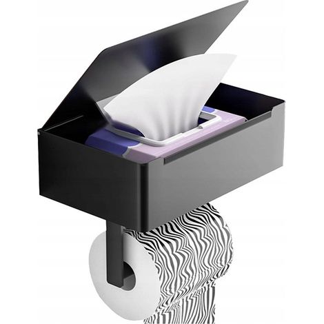 Toilettenpapierhalter mit Ablage und Tablett – Schwarz – Selbstklebend / Bohren / Kein Bohren erforderlich – Toilettenpapierhalter (1/4)