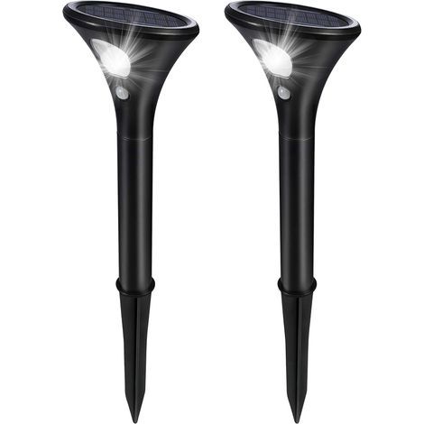 Luces solares para exteriores AIDUCHO, paquete de 2 luces solares para jardín con sensor de movimiento, resistentes al agua IP65, 2 modos, iluminación solar para jardín, patio, exteriores, camino, ent (1/5)