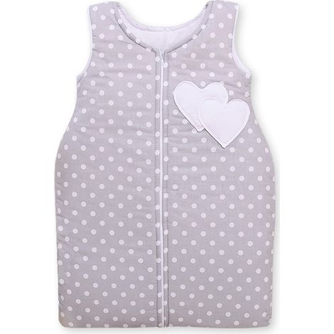 Gigoteuse en coton pour enfant M (6-12 mois), indice de chaleur TOG 2,5, toutes saisons, motif cœurs et pois sur fond gris. (1/4)