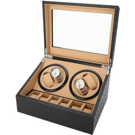 für 4+6 Uhrenbeweger Uhrendreher Automatisch Drehbares Leder Watch Winder Vitrine 2 Modus Uhrenbox Uhrenkasten (1/5)