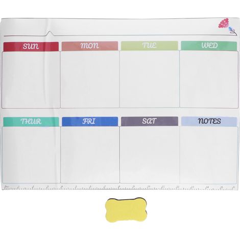 Tableau Blanc Hebdomadaire Autocollant 16.5x11.8 Pouces pour Frigo avec Effaceur - Planning Familier