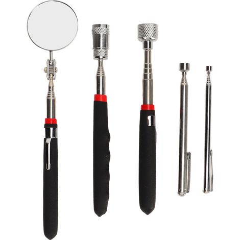 Ensemble de 5 outils de ramassage magnétique (15 lb, 10 lb, 3,5 lb, 1,5 lb), pince télescopique et miroir d'inspection rond