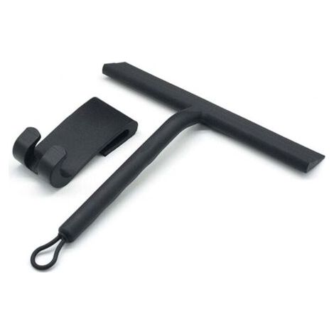 Grattoir de douche noir en silicone, essuie-glace de salle de bain avec crochet en silicone (1/4)