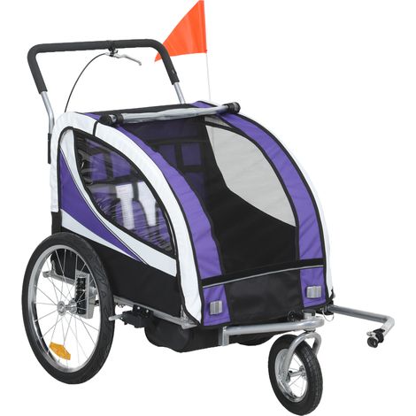 HOMCOM 2 Seat Child Bike Trailer, Baby Bicycle Trailer for 2 Kids, Purple (1/5)