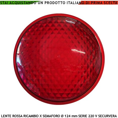 Lente di Ricambio per Semaforo Securvera Vetro Colore Rosso Diametro luce 124 mm Diametro Esterno 135 mm Guarnizione Parapioggia Emissione Amplifica la Luce Modalità Puntiforme (1/2)
