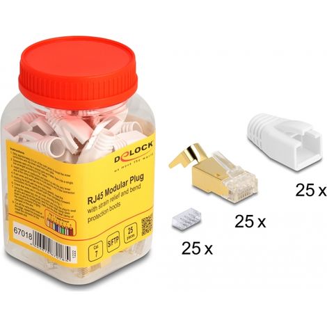 Delock Conector Modular RJ45 con alivio de tensiÃ³n y botas de protecciÃ³n contra doblado Juego para cables redondos Cat.7 de 25 uds
