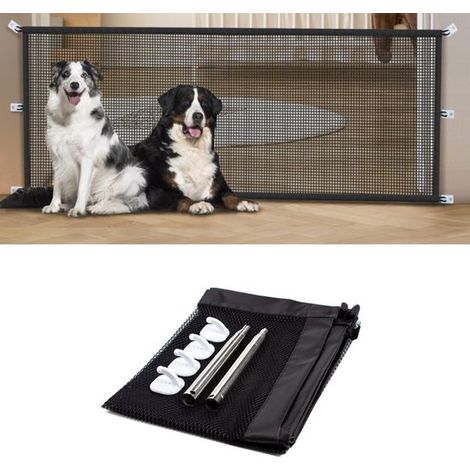 Barrière pour animaux - Clôture - Filet de séparation pour animaux - Convient pour les escaliers et les portes - Noir - Noir poussière (1/5)