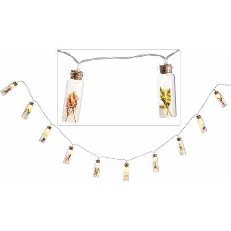 Catene decorative natalizie luminose con 10 bottigliette di vetro con fiori secchi, neve e luci LED, set da 3 pezzi, cm93 con luci + 30solo cavo