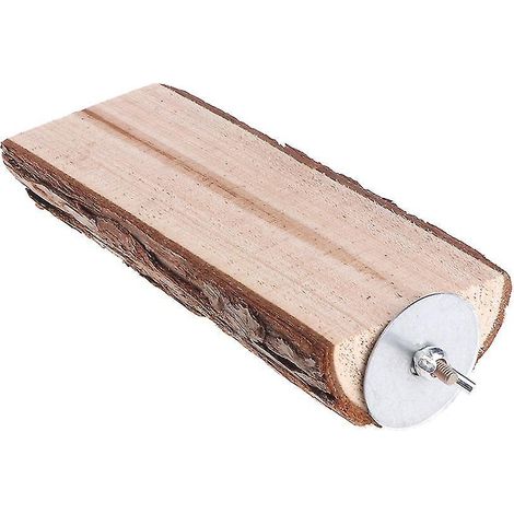 Perchoir en bois naturel avec plateforme et jouet à mâcher pour perruche et petits animaux (1/4)