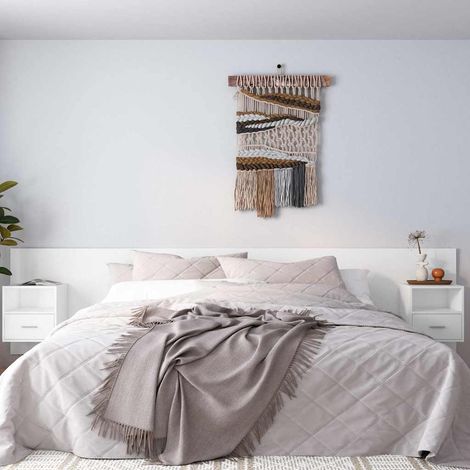 vidaXL Cabecero de cama con mesitas madera contrachapada blanco (1/5)