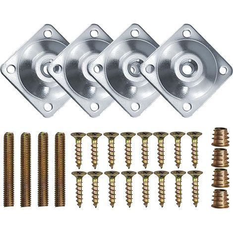 Plaques De Montage De Pieds De Meubles 4 Pièces Metal Carré Plaques De Montage De Pied Plaques De Fixation Jambes De Canapé Avec Boulons Et Vis Pour Canapé Sièges Argent 48 X 48 Mm (1/5)