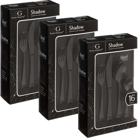 Lot de 3 ménagères en acier inoxydable 16 pièces SHADOW (1/2)