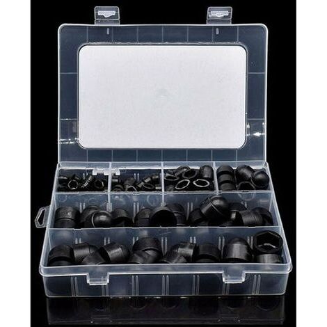 145 pièces PE couvre-boulons Kits d'assortiment d'écrous à capuchon à vis Insérer des capuchons de contre-écrou pour vis Boulons 6 tailles disponibles avec bote de rangement,Le noir (1/4)