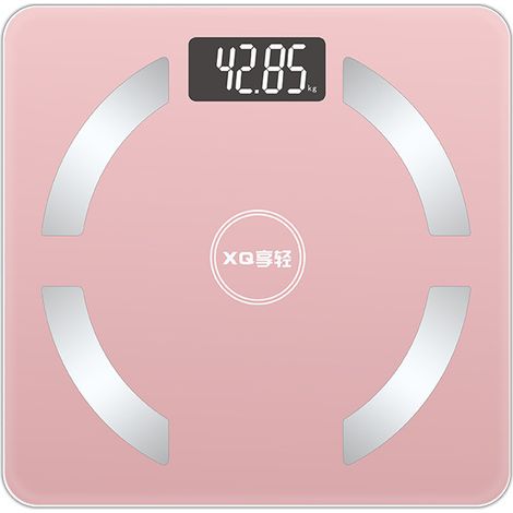 Balance connectée (rose, à piles) pour la maison : mesure précise de la masse grasse et du poids. (1/4)
