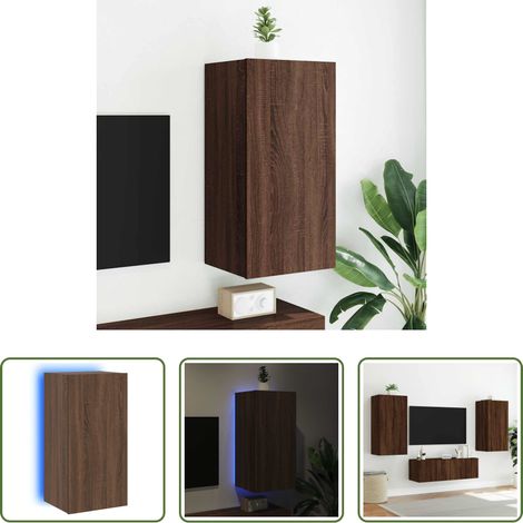 LED-Leuchten - TV-Wandschrank mit LED-Leuchten Braun Eichen-Optik 40,5x35x80cm (1/5)