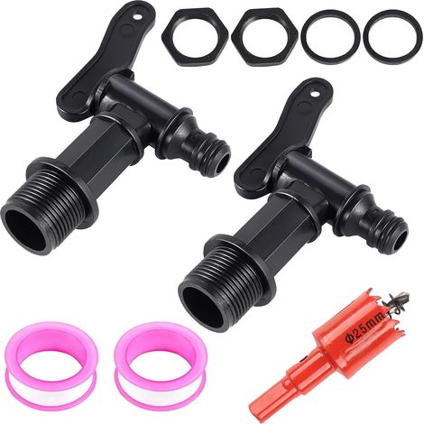 Lot de 2 robinets d'écoulement 3/4" - Plastique Ouverture 25 mm Boucle fil Bande étanche Maison et jardin (1/5)