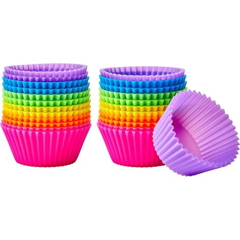 Paquete de 24 moldes reutilizables de silicona para hornear, antiadherentes, sin BPA, aptos para lavavajillas, 7 x 7 x 3,5 cm (largo x ancho x alto), multicolor