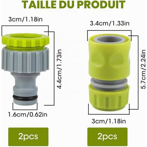 Raccord de Robinet - Adaptateur 2 en 1 ABS 1/2 Pouces et 3/4 Pouces - Pour Jardin Terrasse Cuisine Salle de Bain - Kit de 4 Pièces (1/5)