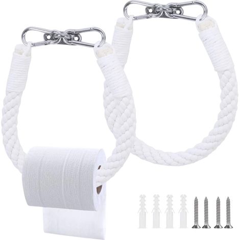 Lot de 2 porte-rouleaux de papier toilette en corde de coton à fixer au mur, pour la cuisine, la salle de bain ou la salle de bain - Accessoires décoratifs - Blanc (1/5)