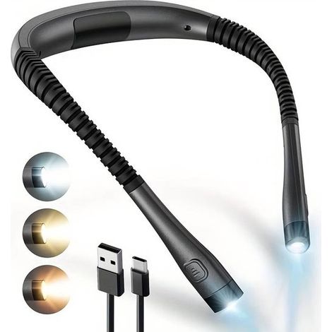 Wiederaufladbare Nackenleuchte,Flexible LED-Leselampe,verstellbare Freisprech-Leselampe,dimmbare Lampe mit 3 Farben,geeignet zum Lesen,Schwarz