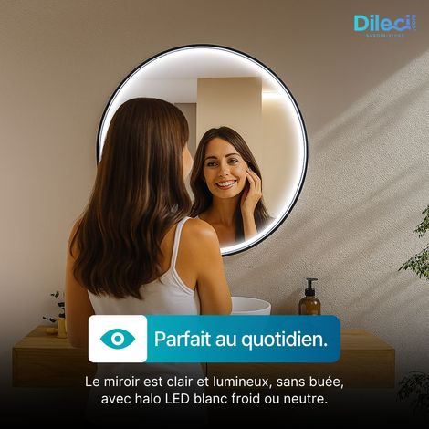 DILECI - Miroir rond LED avec cadre aluminium noir 70cm (1/5)