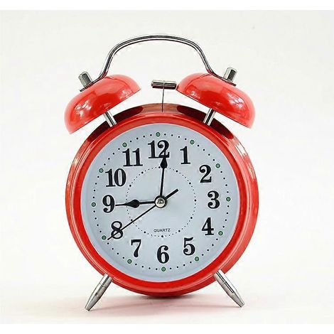 Réveil silencieux, à piles, horloge à quartz rétro à double cloche, veilleuse rouge pour chambre (1/5)