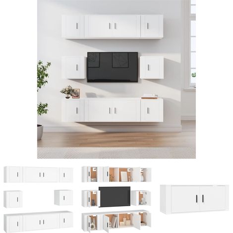 TV-Schrank Weiß - vidaXL 8-tlg. TV-Schrank-Set Weiß Holzwerkstoff - Wandmontage (1/5)