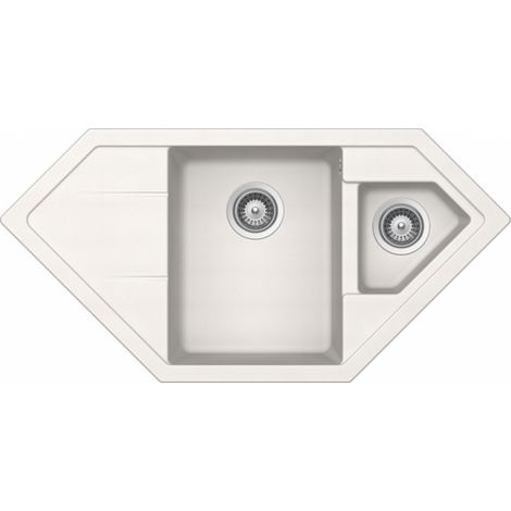 Évier de cuisine d'angle Cristadur Signus 1002 x 500 x 205 mm – Sous-meuble 80 cm – Coloris Polaris – Bac à laver en matériau Cristadur – Js Schock (1/5)