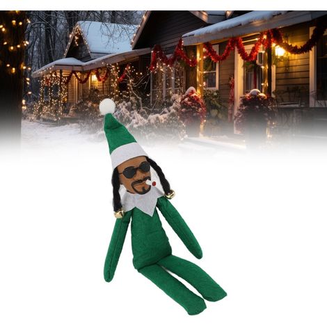 Figurine de Noël en feutrine représentant un elfe noir penché, à regarder par le porche (A1) (1/5)