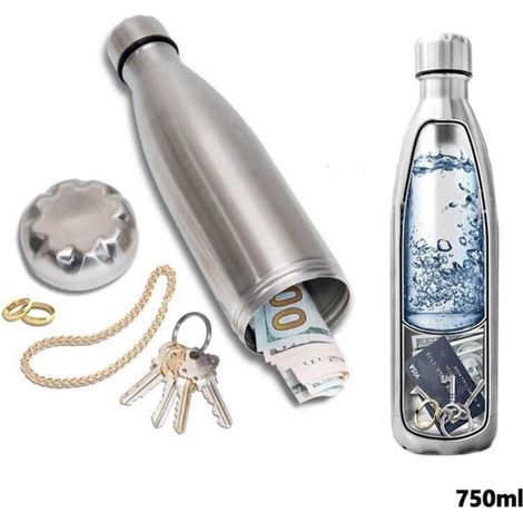 CSPARCV Sicherheits-Wasserflasche mit verstecktem Geheimfach – Aufbewahrungsbox aus Edelstahl für Bargeld, Schlüssel und Autoschlüssel – Abschraubbarer Boden zur Aufbewahrung von Wertsachen – 730 ml – (1/5)