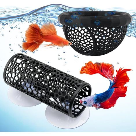 Lot de 2 grottes décoratives pour poissons Betta, cachette de crevettes, décoration d'aquarium sûre et non toxique, avec ventouses, parfaites pour cachette, aquarium (1/5)