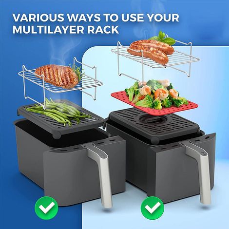 Grille pour friteuse à air double, grille en acier inoxydable pour déshydrateur alimentaire, grille à toast, accessoire pour friteuse à air chaud. (1/5)