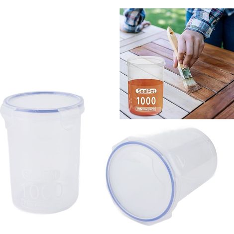 Lot de Pots de Peinture 1000ml Transparents Étanche avec Billes de Mélange et Brosse pour Restes de Peinture [Peinture] [4 pièces] [Plastique Premium] [10x14cm] (1/5)
