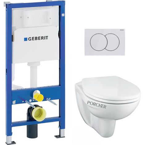 WC Set Pack DuofixBasic Vorwandelement + Porcher Hänge-WC spülrandlose + Geberit DELTA50 weiße Platte (PorcherGeb1-DE) (1/5)
