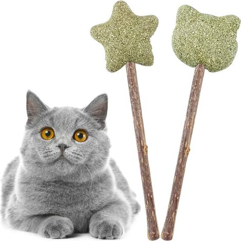 Catnip Catnip Sticks,Baton Chat,Bâtonnets d'herbe à Chat Matatabi,Matatabi Baton Chat,Jouet Chat Balle Jouets avec Bâton Jouets pour Chats Chaton Lécher Interactif Chat,2pcs (1/5)