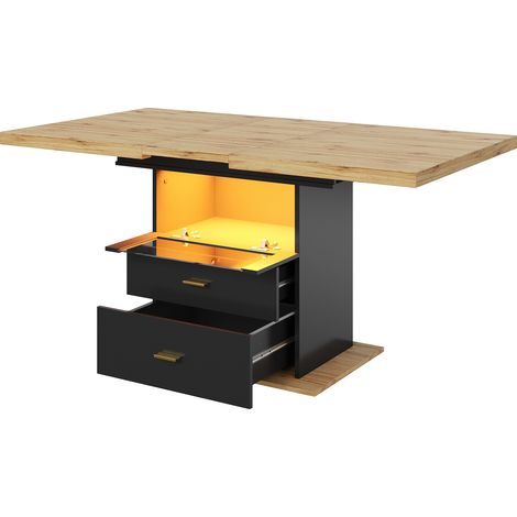 Mesa de comedor extensible 140 x 80 x 75 cm MDF y metal con LED y 2 cajones (1/5)