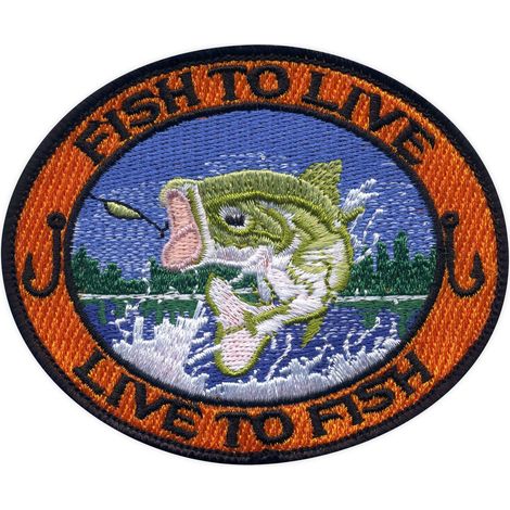 Patchion „Fische leben, um zu fischen“ – Magnetische Rückseite – Gestickter Aufnäher/Abzeichen/Emblem