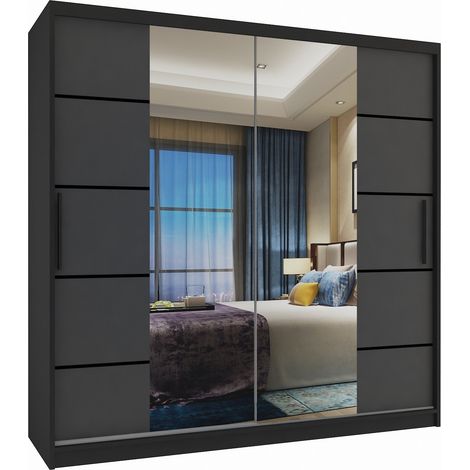 Schiebeschrank Belini 200 cm Mit Schubladen mit Spiegel grau anthrazit graphit Hersteller (1/4)