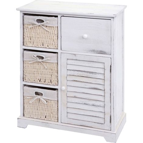 Kommode HHG-676, Schrank Schubladenkommode, Massiv-Holz Korb-Schublade 80x60x30cm shabby weiß