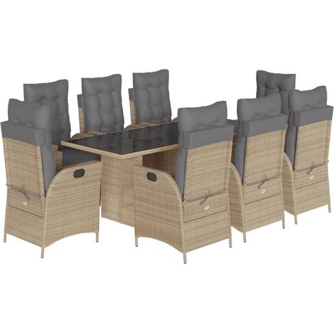 Maison Exclusive - 9-tlg. Garten-Essgruppe mit Kissen Beigemischu