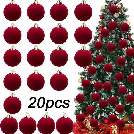 6 cm große, weinrote Samt-Weihnachtskugeln für den Weihnachtsbaum, beflockte Weihnachtskugeln zum Aufhängen, festliche Partydekoration, Heimdekoration, Geschenk (1/4)